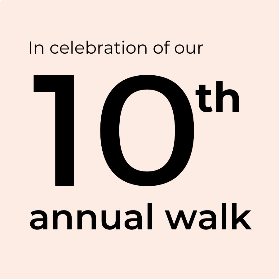Graphic saying: "in celebration of our 10th annual walk" with sneaker graphics